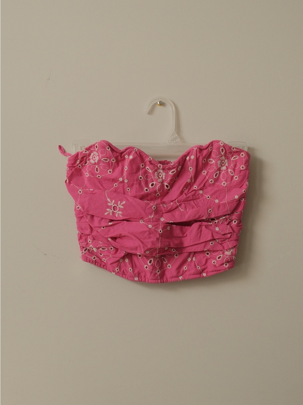 Zara Pink Cotton Strapless Embroidered Crop Top / Corset Style • Women’s XS